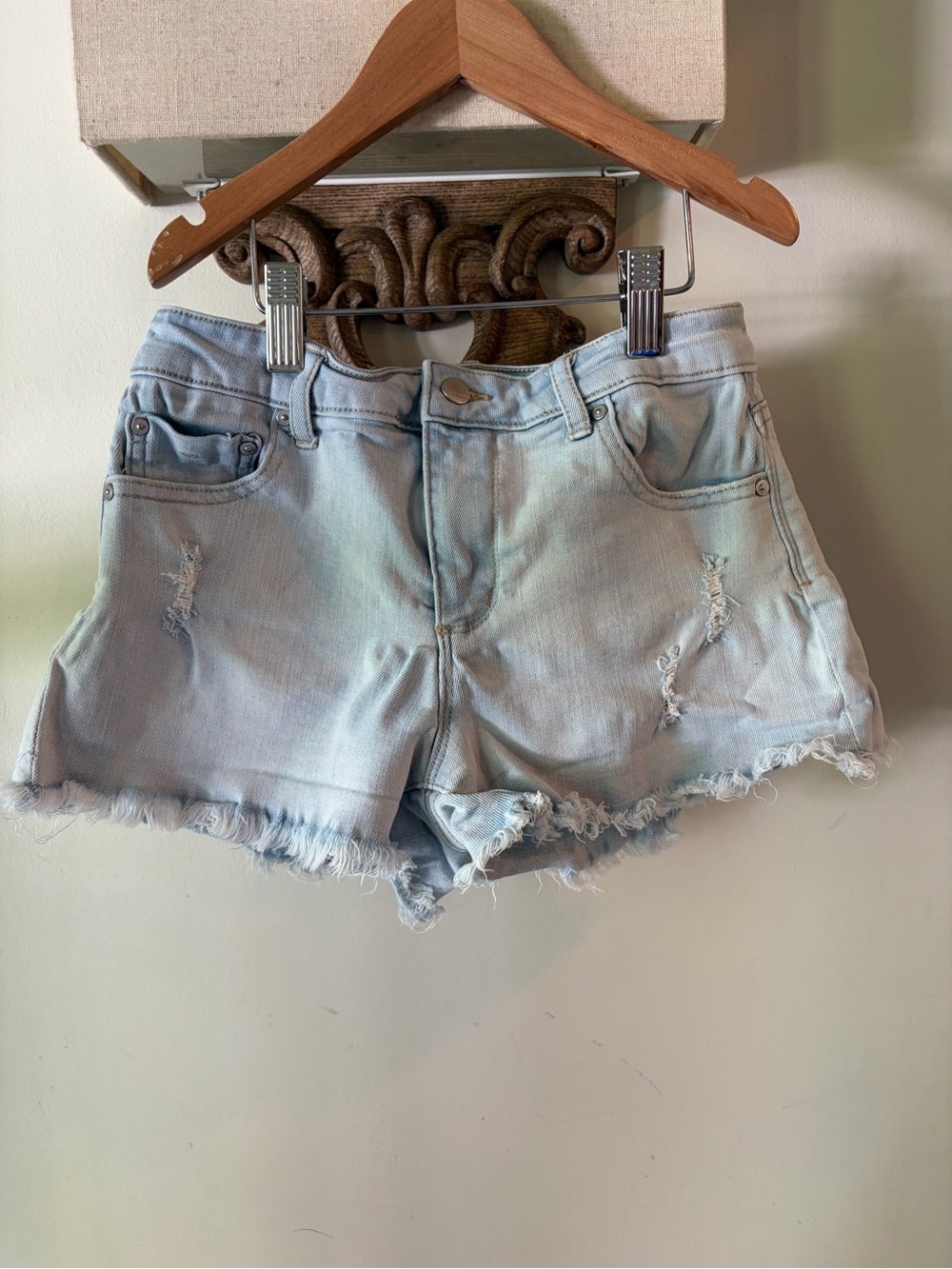 Tractr Light Blue Distressed Denim Shorts